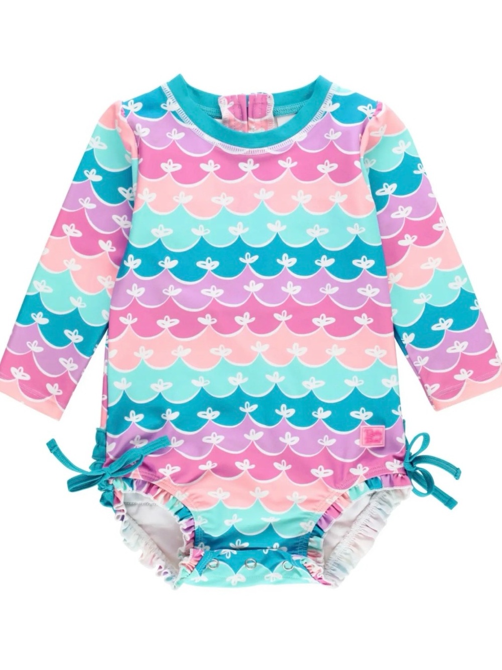 Ruffle Butts Girls Long Sleeve Pastel Mermaid Swimsuit Bodysuit